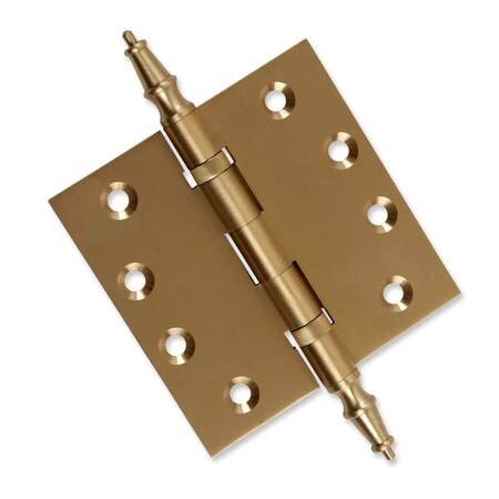 Embassy 4-1/2 x 4-1/2 Solid Brass Ball Bearing Hinge, Satin Brass Finish Steeple Tips 4545BBUS4S-1